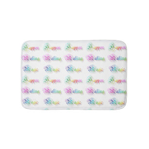Decorative rainbow text. bath mat