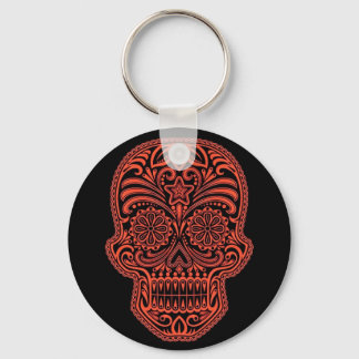 Decorative Red and Black Sugar Skull Key Ring