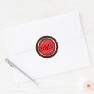 Decorative Red and Gold Design with Monogram Classic Round Sticker