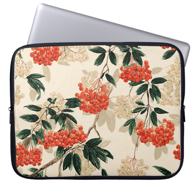 Decorative Red and White Berry Pattern Laptop Sleeve (Front)