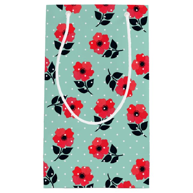 Decorative Red Aqua Blue Floral Design Small Gift Bag (Front)