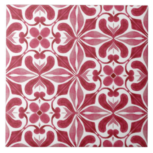 Decorative Red Azulejo Tile Patchwork Pattern
