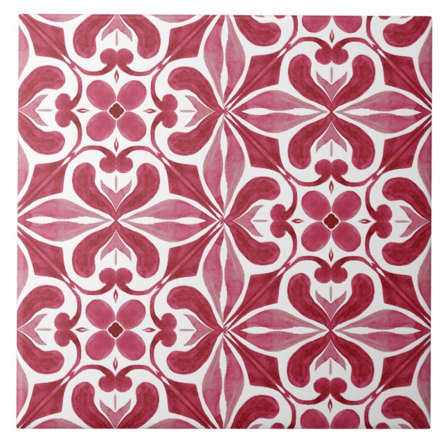 Decorative Red Azulejo Tile Patchwork Pattern (Front)