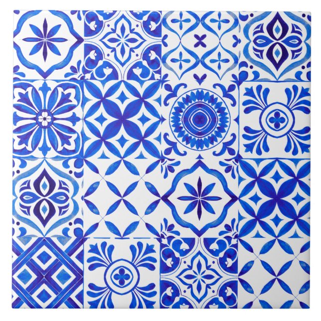 Decorative Red Azulejo Tile Patchwork Pattern (Front)