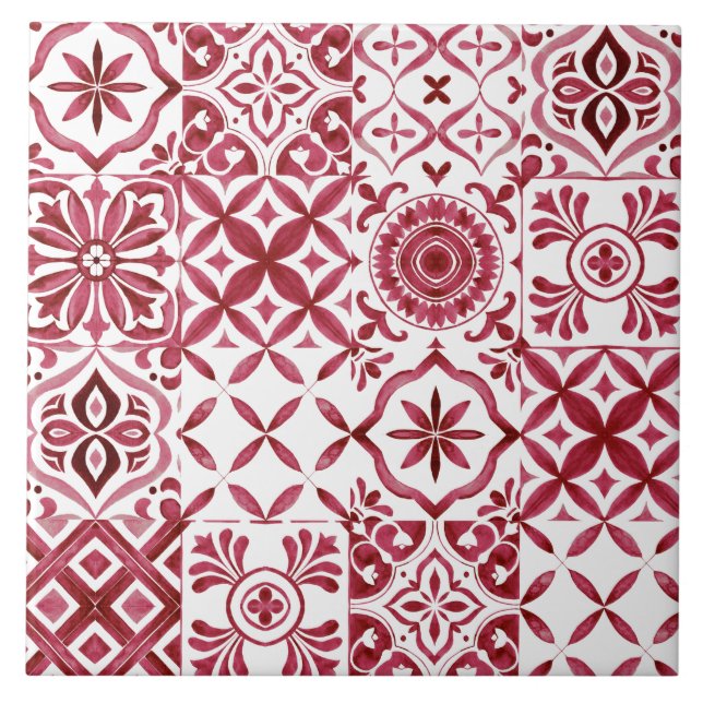Decorative Red Azulejo Tile Patchwork Pattern (Front)