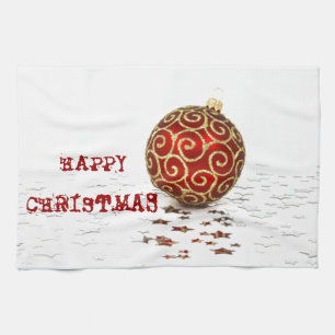 Decorative Red Christmas Balls Tea Towel