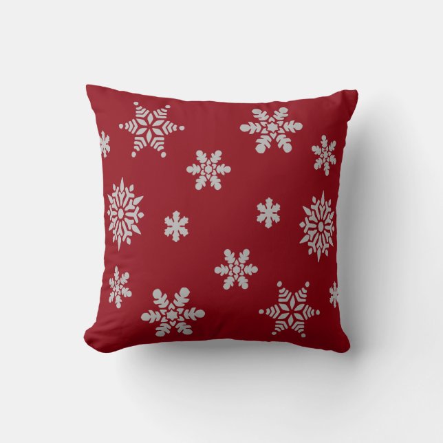 Decorative Red Crystal Snowflake Merry Christmas Cushion (Front)