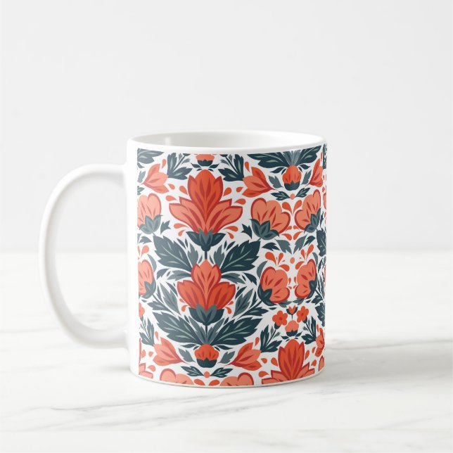 Decorative red flowers coffee mug (Left)