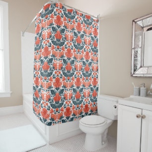 Decorative red flowers shower curtain