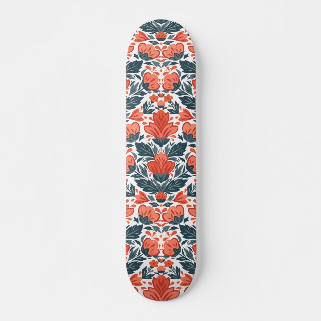 Decorative red flowers skateboard (Front)