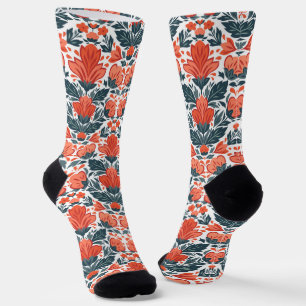 Decorative red flowers socks