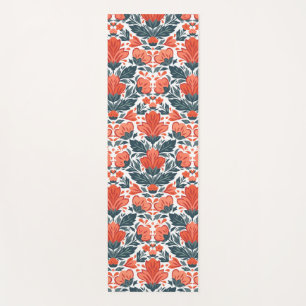 Decorative red flowers yoga mat