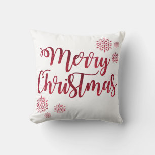 Decorative Red Glitter Snowflakes Merry Christmas Cushion