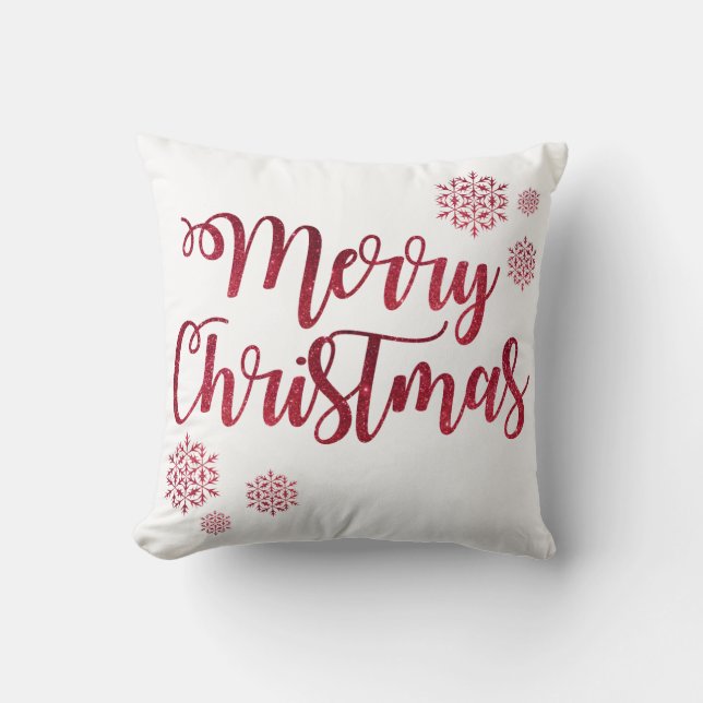 Decorative Red Glitter Snowflakes Merry Christmas Cushion (Front)