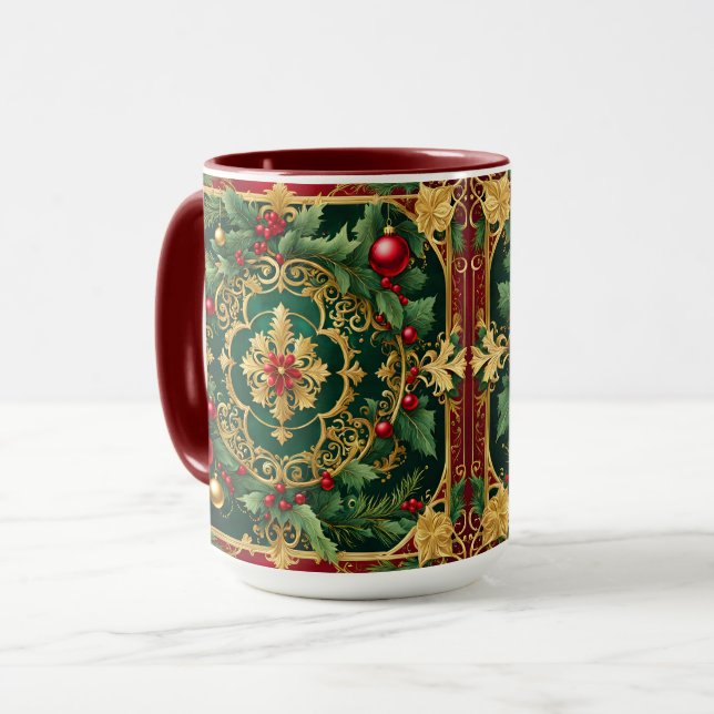 Decorative Red Gold Green Christmas Holiday Mug (Front Left)