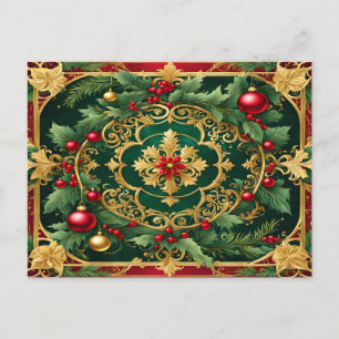 Decorative Red Gold Green Christmas Holiday Postcard