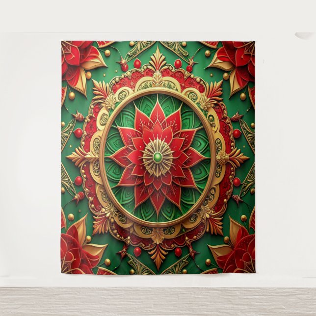 Decorative Red Green Holiday Backdrop Tapestry (Front)
