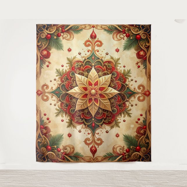 Decorative Red Green Holiday Backdrop Tapestry (Front)