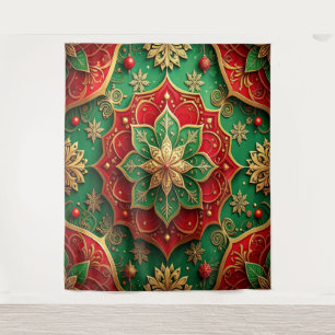Decorative Red Green Holiday Backdrop Tapestry