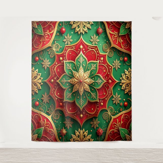 Decorative Red Green Holiday Backdrop Tapestry (Front)