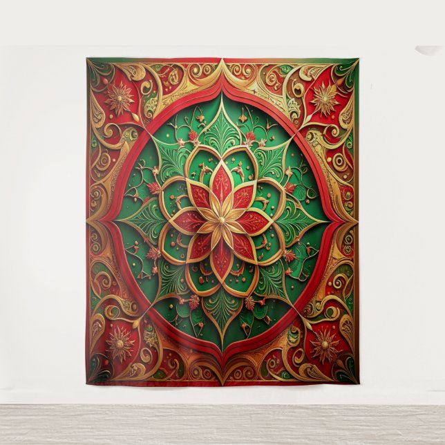 Decorative Red Green Holiday Backdrop Tapestry (Front)
