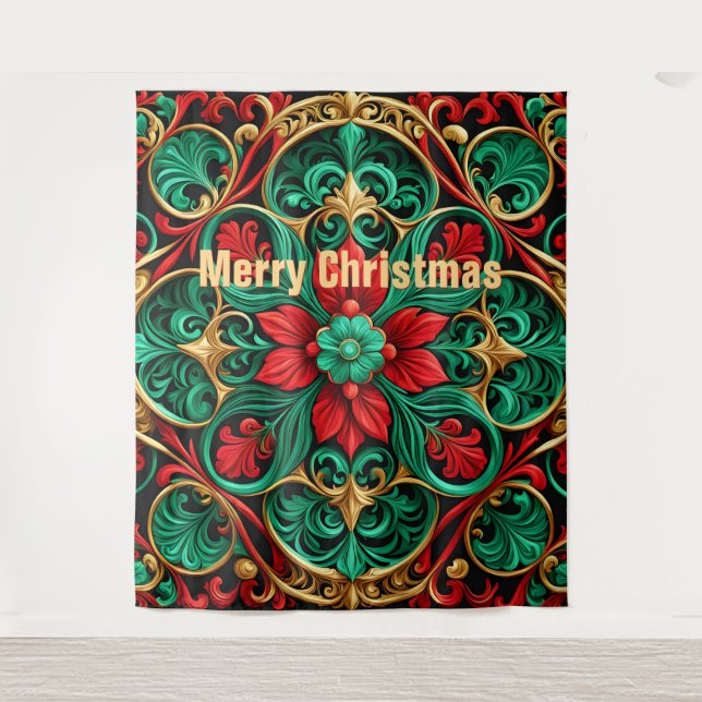 Decorative Red Green Holiday Backdrop Tapestry (Front)