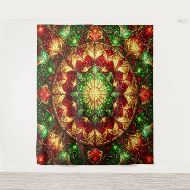 Decorative Red Green Holiday Backdrop Tapestry (Front)