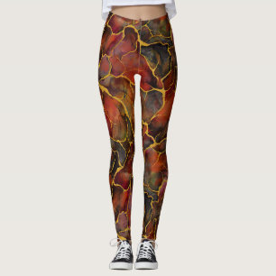 Decorative  Red Marble with Gold veins Leggings