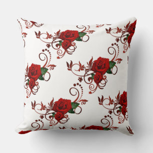 Decorative Red Roses Pattern Throw Pillow