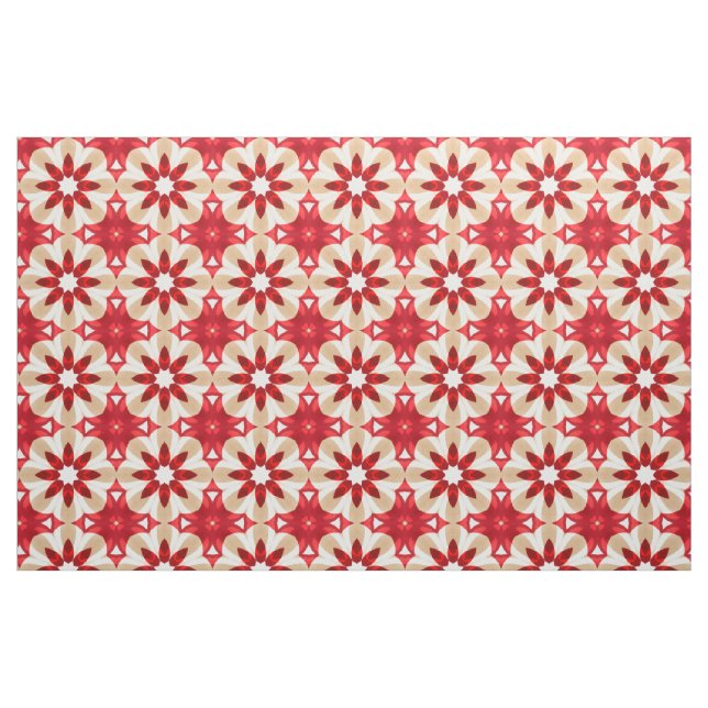 Decorative Red White and Beige Flower Like Pattern Fabric (Fat Quarter)