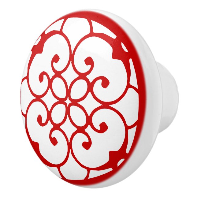 Decorative Red White Pattern Ceramic Pull Knob (Right)