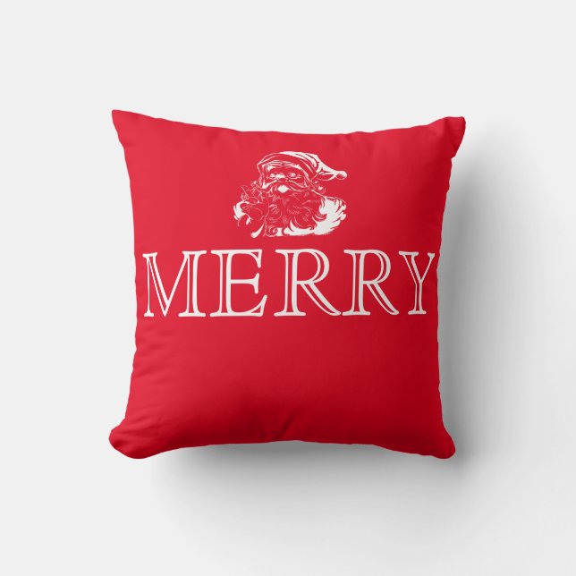 Decorative Red & White Santa Merry Christmas Cushion (Front)