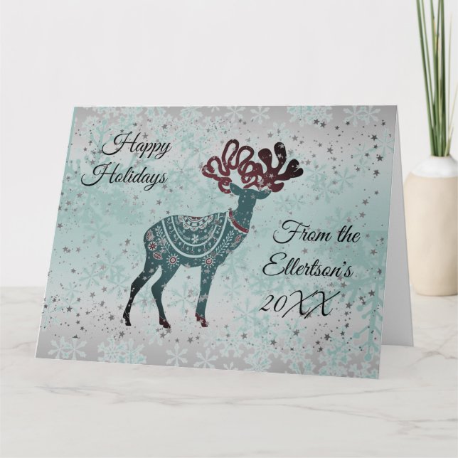 Decorative Reindeer Christmas Personalised Card (Front)