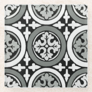 Decorative Renaissance Rosette Tile Design Glass Coaster