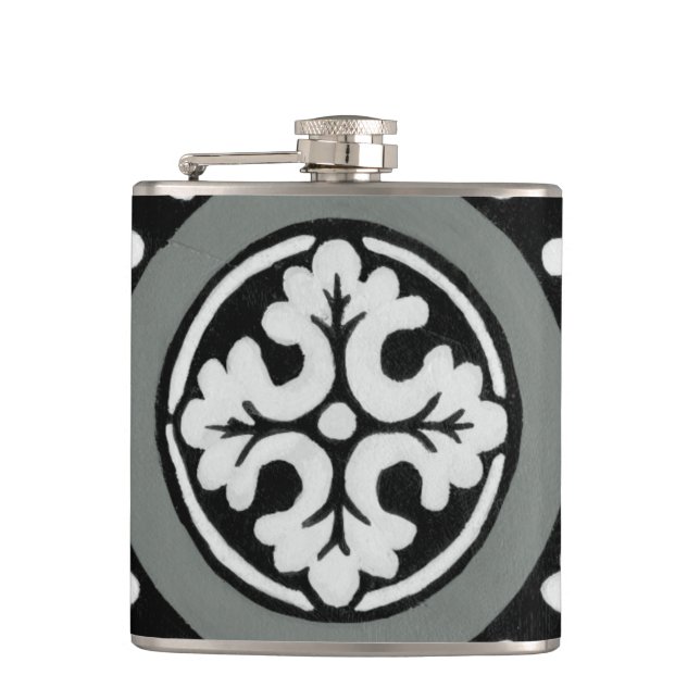 Decorative Renaissance Rosette Tile Design Hip Flask (Front)