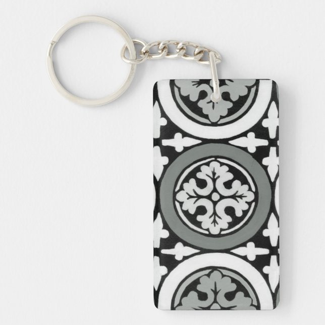 Decorative Renaissance Rosette Tile Design Key Ring (Front)