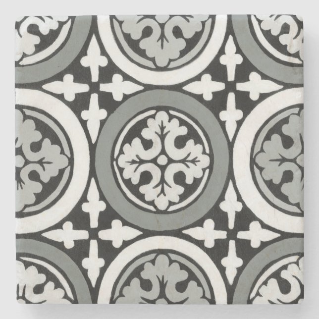 Decorative Renaissance Rosette Tile Design Stone Coaster (Front)