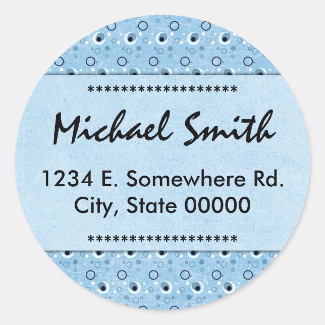 Decorative Retro Blue Dots Name Address Bookplate Classic Round Sticker (Front)