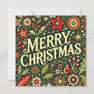 Decorative Retro Merry Christmas  Holiday Card