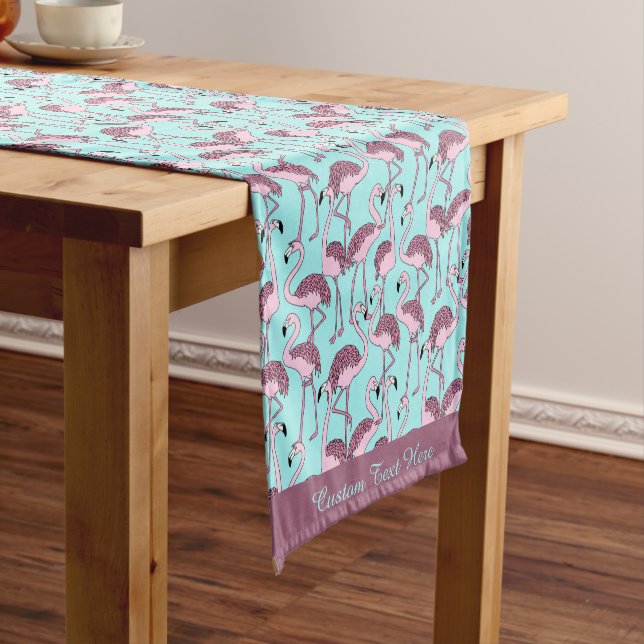 Decorative Retro Pink Flamingos Tropical Exotic Short Table Runner (In Situ)