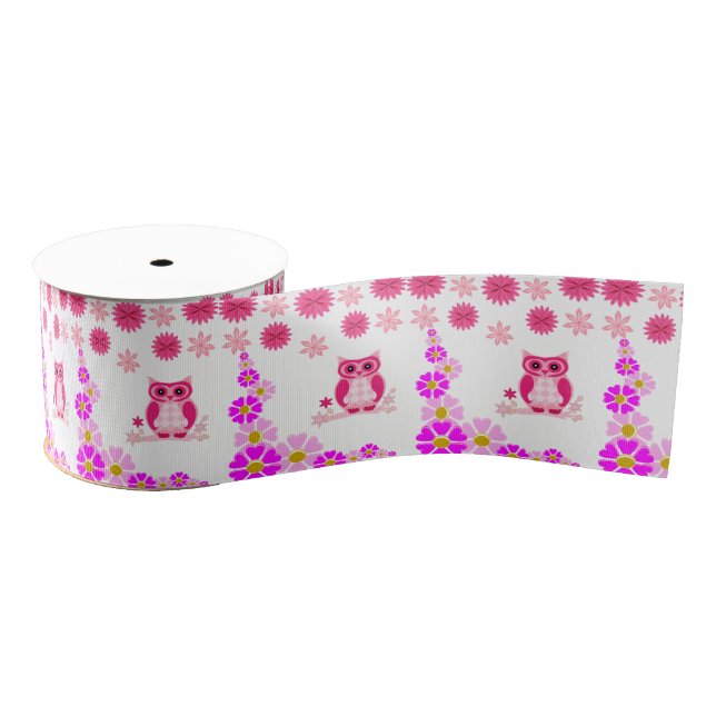 decorative ribbon pink owl grosgrain ribbon (Spool)