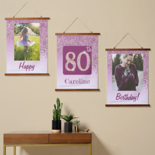 Decorative Rose Gold Glitter, Photos 80th Birthday Hanging Tapestry