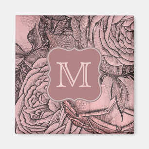 Decorative Roses Blush Pink Monogram Magnet