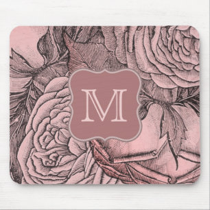 Decorative Roses Blush Pink Monogram Mouse Pad