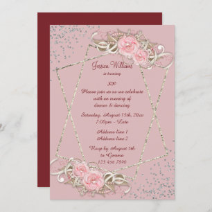 Decorative Roses, Sparkly Woman's Birthday Invitation