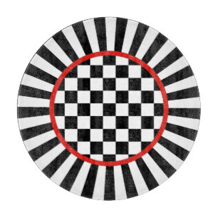 Decorative Round Jester Check Glass Cutting Board