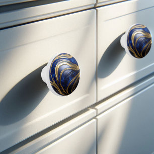 Decorative Royal Blue Gold Paint Wave Ceramic Knob