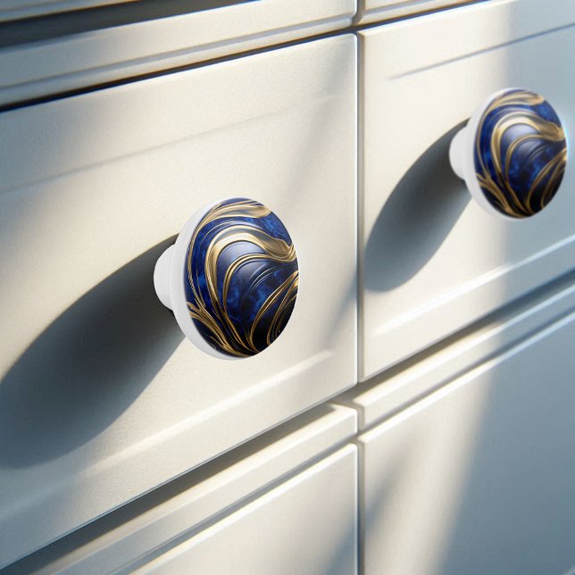 Decorative Royal Blue Gold Paint Wave Ceramic Knob (Creator Uploaded)