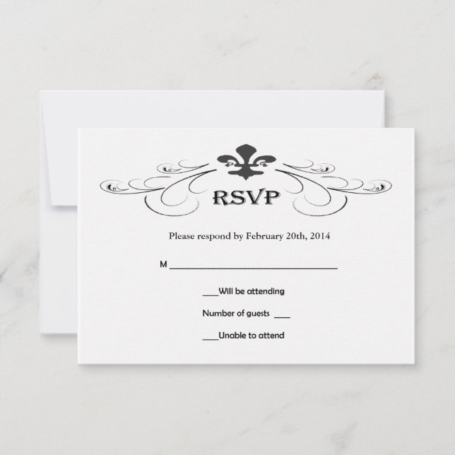 Decorative Scroll Fleur de Lis Wedding RSVP Cards (Front)