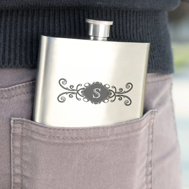 Decorative Scroll Monogram Flask (In Situ)
